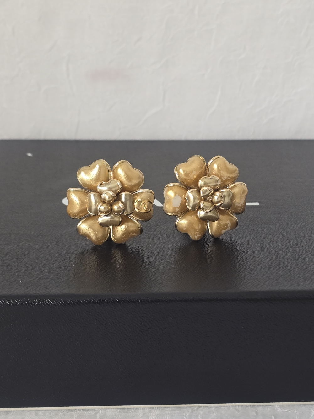 CHANEL Camellia Gold Clip-On Earrings